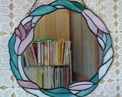 ステンドグラス 鏡 ミラー 百合