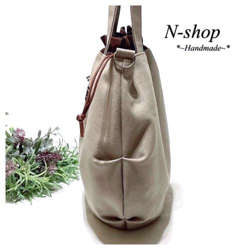 帆布♪巾着トートバッグ(L)❥ハンドメイド❥ トートバッグ N-shop 
