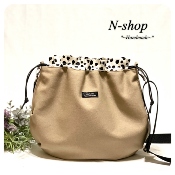 帆布♪巾着ショルダーバッグ(L)❥ハンドメイド❥ どぎつ