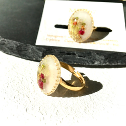 アンティークフラワーリング　金属アレルギー対応　フリーリング 指輪 春 本物の花 レジン ナチュラル ホワイト 6枚目の画像
