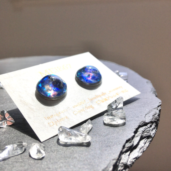 堇青石海色耳環藍色金屬過敏兼容天然石丸丸簡約藍色母親節生日 第2張的照片