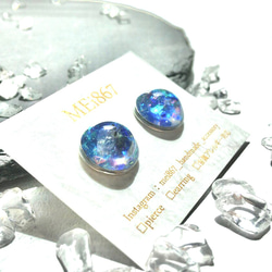 堇青石海色耳環藍色金屬過敏兼容天然石丸丸簡約藍色母親節生日 第5張的照片