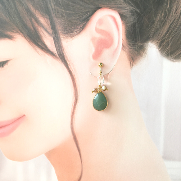 Healing Drop Aventurine Earrings Earrings Metal Allergies 母親節五月生 第3張的照片