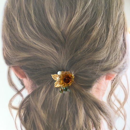 夏の太陽ひまわりのポニーフック 髪飾り ヘアアクセサリー 向日葵 黄色