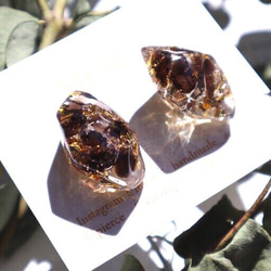 煙熏石英和金箔礦石耳環耳環金屬過敏秋季棕色深棕色禮物 第1張的照片