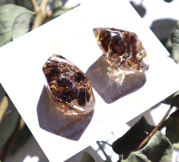 煙熏石英和金箔礦石耳環耳環金屬過敏秋季棕色深棕色禮物 第1張的照片
