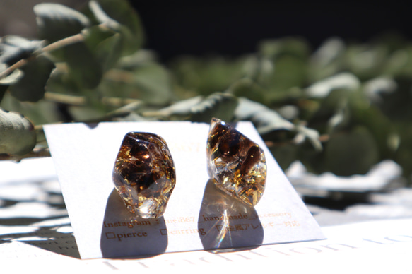 煙熏石英和金箔礦石耳環耳環金屬過敏秋季棕色深棕色禮物 第3張的照片