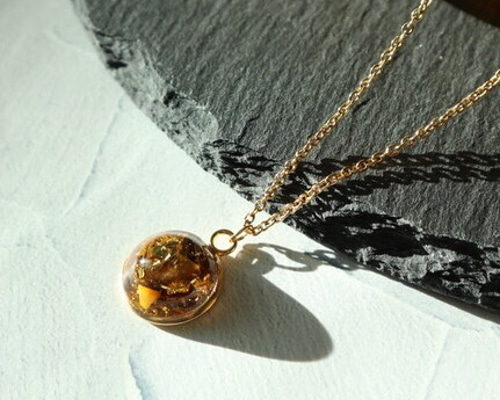 タイガーアイのコインネックレス 天然石 ブラウン 茶色 シンプル