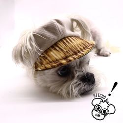 ドッグキャップ-ベージュxリアルコルク（耳出し）犬用帽子 8枚目の画像