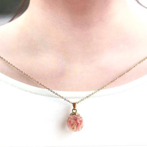 k18gp】＊透明球花シリーズ＊ローズピンク＊千日紅の大人可愛い