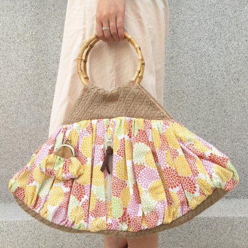 バンブーバッグ バンブー持ち手バッグ 和柄 花柄 菊 大容量 トート