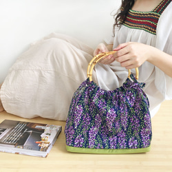 紫藤花竹柄手提包袋藍款 上班通勤便當袋 現代日式拼布 媽媽老婆女友閨蜜生日禮物 第1張的照片