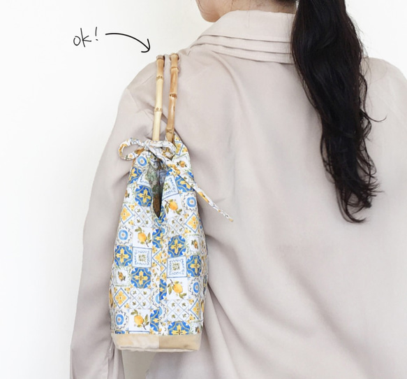 檸檬花磚 手提袋 通勤上班便當袋 竹節現代日式拼布 媽媽老婆女友閨蜜生日禮物 第4張的照片