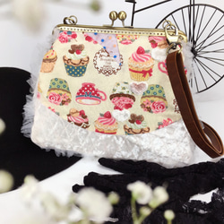 カップケーキ花柄 可愛い がま口 斜めがけ バッグ ショルダーバッグ レディースバッグ 森ガール ロリータ 彼女ギフト 1枚目の画像