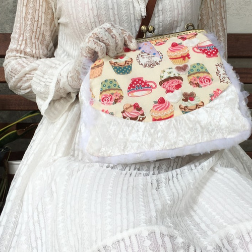グランドセール 漫画 カップケーキ花柄 可愛い がま口 斜めがけ バッグ ショルダー ショルダーバッグ