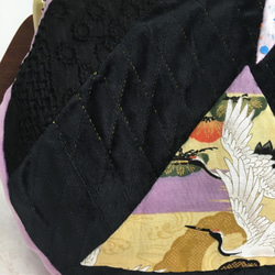 鶴 つる 丸い形 黒い 別珍 がま口 めがけ バッグ ショルダーバッグ レディースバッグ ポーチ ギフト 2枚目の画像