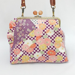 菊 着物風 和柄 がま口 夏浴衣 斜めがけ バッグ ショルダーバッグ