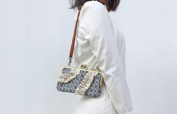 摩洛哥之舞 長夾 隔層設計 手機錢包 口金包 斜背小包 側背包 肩背包 復古 藍色 花紋 布包 第7張的照片