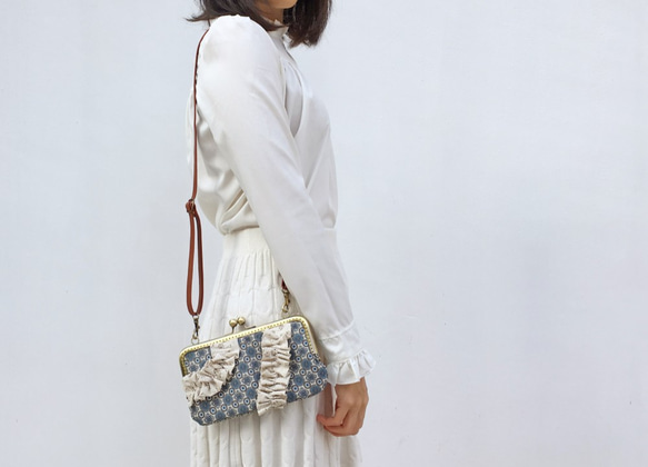 摩洛哥之舞 長夾 隔層設計 手機錢包 口金包 斜背小包 側背包 肩背包 復古 藍色 花紋 布包 第8張的照片