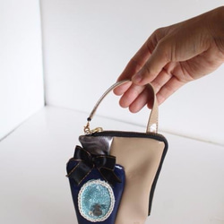 キラキラ　香水瓶　ミニバッグ 　ベージュ×ネイビー 3枚目の画像