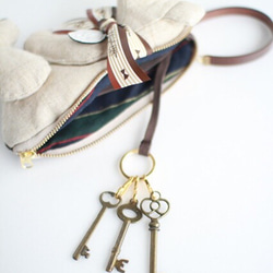 首字母和緞帶可以選擇♪Hokobori熊鑰匙包袋魅力亞麻 第2張的照片