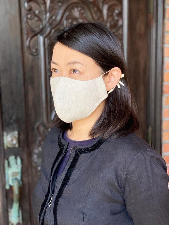 男女兼用　大判Lサイズ　リネンと竹布の立体マスク　　送料無料 受注製作 9枚目の画像