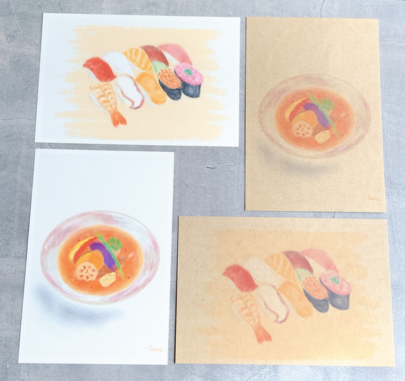 【お寿司とスープカレー】4枚　ポストカード　はがき　面白い　ユニーク　かわいい　リアル　個性的　食　日本　楽しい　 7枚目の画像