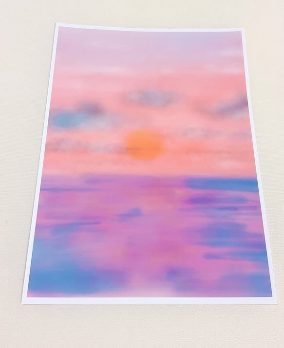 海と夕陽　ポスター　A4サイズ　おしゃれ　キレイ　紙　　夕陽　海　赤　空　雲　景色　癒し　インテリア　 3枚目の画像
