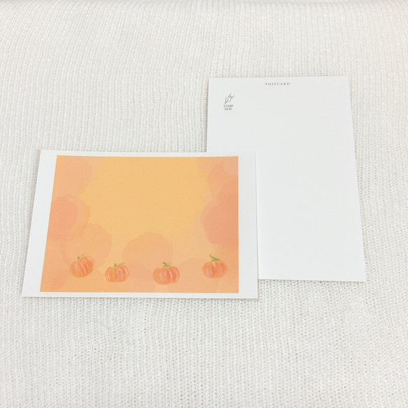 第①ハロウィン【6枚セット】ポストカード　カード　紙　かわいい　かぼちゃ　パンプキン　秋　紅葉　落ち葉　キレイ　 4枚目の画像