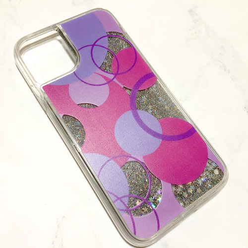 iphone14ケース 模様 丸 アート 派手 ピンク グリッター スマホ