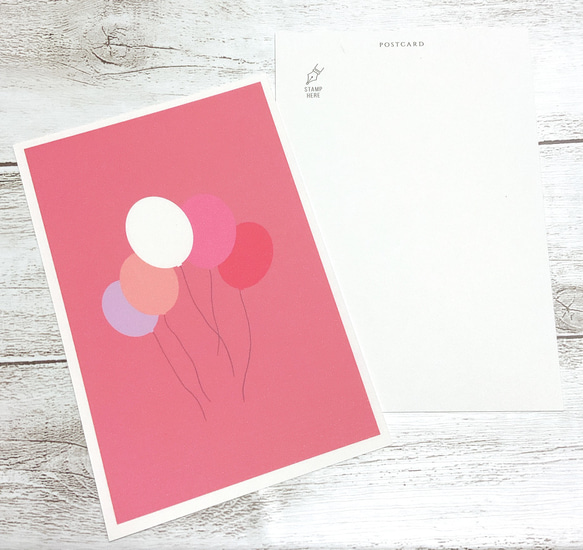 【風船セット】6枚　ポストカード　ピンク　かわいい　文房具　お花カラー　おしゃれ　デザイン　シンプル　紙プレゼント　 4枚目の画像