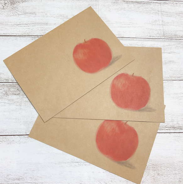 【林檎のレターセット】ポストカード  かわいい　文房具　紙　封筒　便箋　葉書　イラスト　果物　おしゃれ　 5枚目の画像