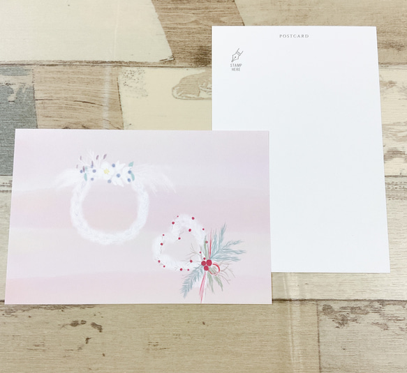 《4枚セット》ポストカード  お正月　飾り　葉書　紙　リース　デザイン　イラスト　かわいい　文房具　カード　インテリア　 2枚目の画像