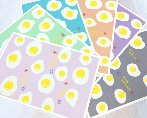 目玉焼き6色】ポストカード 葉書 イラスト デザイン かわいい 目玉焼き6色】ポストカード 葉書 イラスト デザイン かわいい