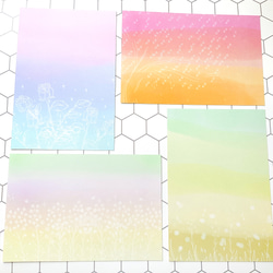 【春の訪れ】4枚　ポストカード　はがき　淡い　カラー　キレイ　イラスト　文房具　デザイン　メッセージカード　かわいい 1枚目の画像