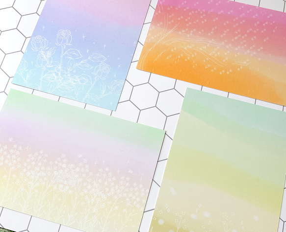 【春の訪れ】4枚　ポストカード　はがき　淡い　カラー　キレイ　イラスト　文房具　デザイン　メッセージカード　かわいい 6枚目の画像