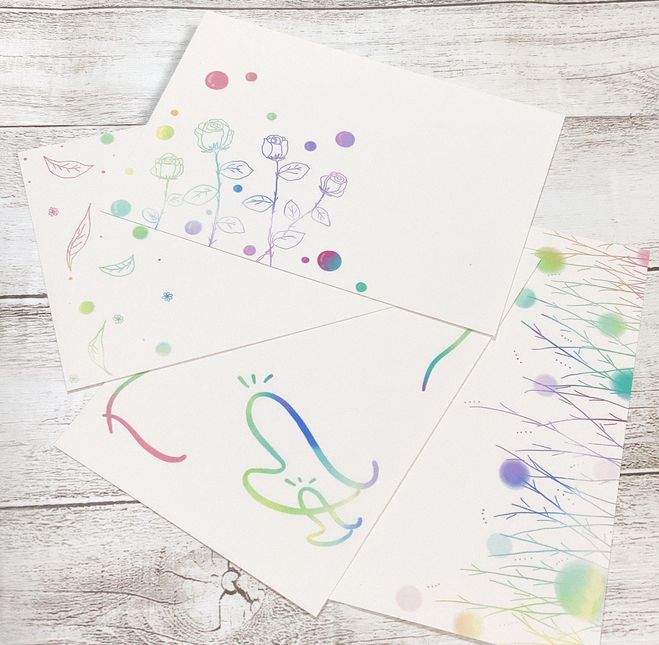 レインボーカラーのお花】4枚 ポストカード はがき 花がら 花柄