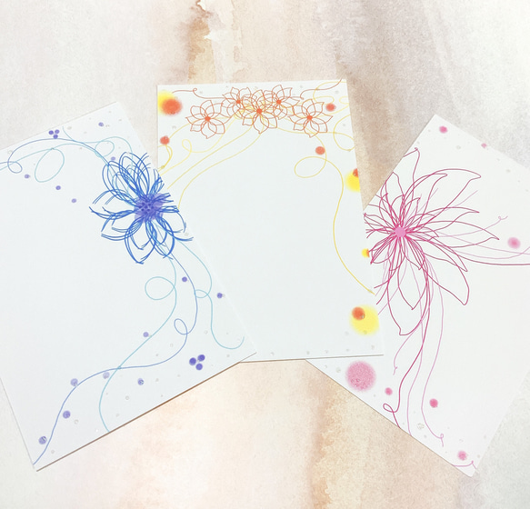 【ラメ付きお花デザイン】3枚　ポストカード　キラキラ　ハガキ　カード　紙もの　お花　デザイン　かわいい　おしゃれ　 1枚目の画像