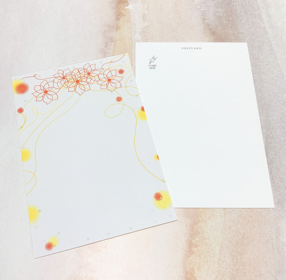 【ラメ付きお花デザイン】3枚　ポストカード　キラキラ　ハガキ　カード　紙もの　お花　デザイン　かわいい　おしゃれ　 3枚目の画像