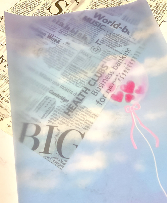 【ピンクの風船】A4・5枚　トレーシングペーパー　紙　かわいい　ハート　空　雲　キレイ　封筒　ラッピング　オシャレ 3枚目の画像