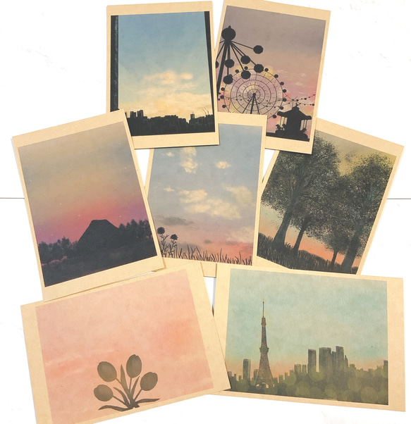 ②影の7種セット　ポストカード　イラスト　花　空　街　自然　アート　デザイン　はがき　紙モノ　キレイ 10枚目の画像