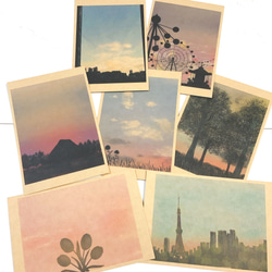 ②影の7種セット　ポストカード　イラスト　花　空　街　自然　アート　デザイン　はがき　紙モノ　キレイ 1枚目の画像