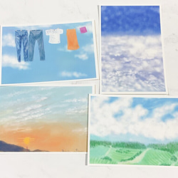 夏空4種】ポストカード デザイン 紙モノ イラスト かわいい 自然