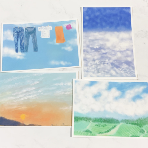 夏空4種】ポストカード デザイン 紙モノ イラスト かわいい 自然