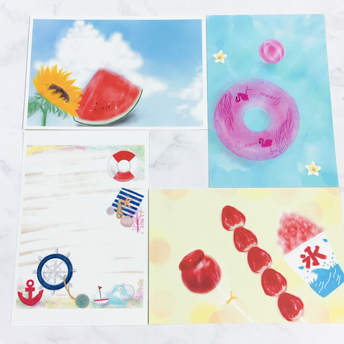 夏休み4種】ポストカード かわいい おしゃれ 残暑見舞い 暑中見舞い