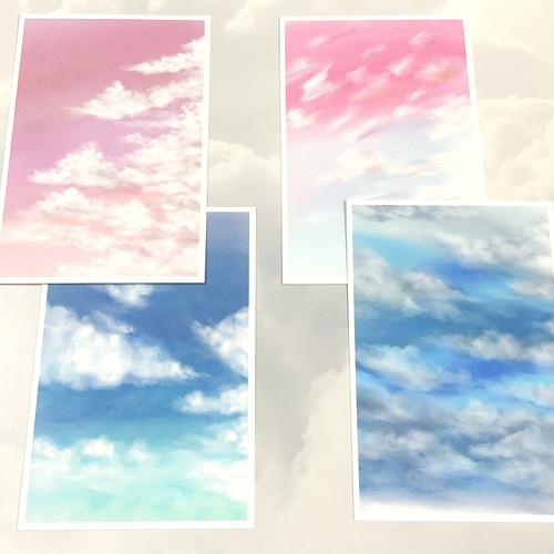 夫婦】4枚 ポストカード イラスト 記念日 デザイン 空 雲