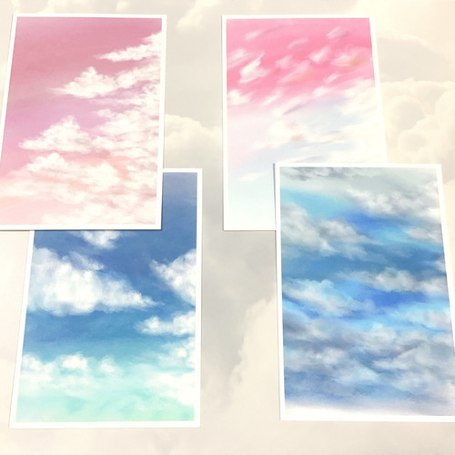 【在庫あり】 夫婦】4枚 雲 空 デザイン 記念日 イラスト ポストカード その他