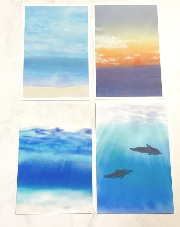 海の世界4種】ポストカード はがき イラスト デザイン インテリア  