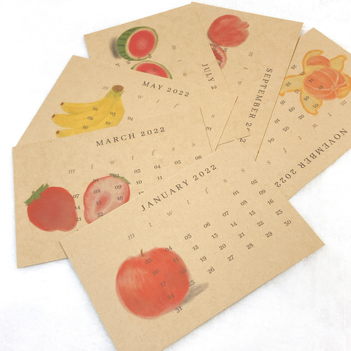 3月20日閉店！値下げ！1枚1枚手描き！花と果物のデザインカレンダー 3月20日閉店！値下げ！1枚1枚手描き！花と果物のデザインカレンダー