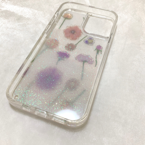 iphone14ケース 】花柄 スマホケース グリッターケース 花